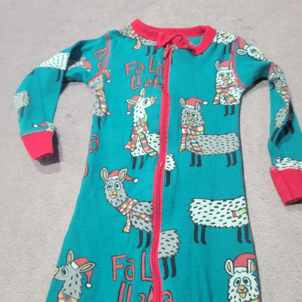 Lazy One Pajamas Unisex Teal Fa La La Llama Christmas Holiday Cotton‎ Sleeper